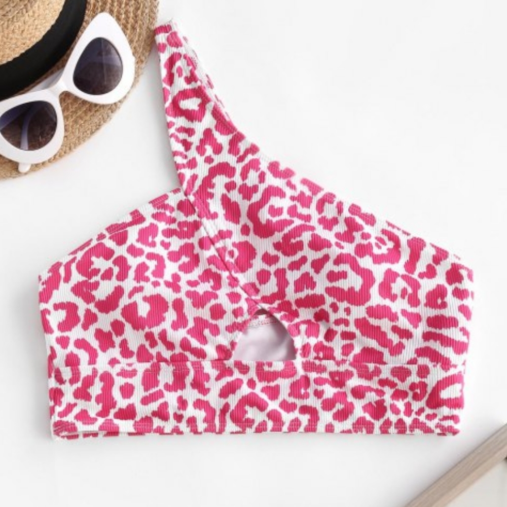Zaful One Shoulder hot pink leopard top